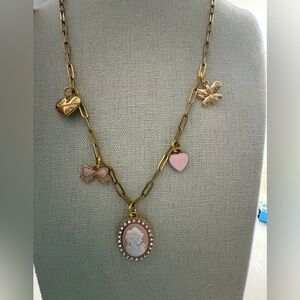 Handmade Cameo Gold and Pink Charm Necklace